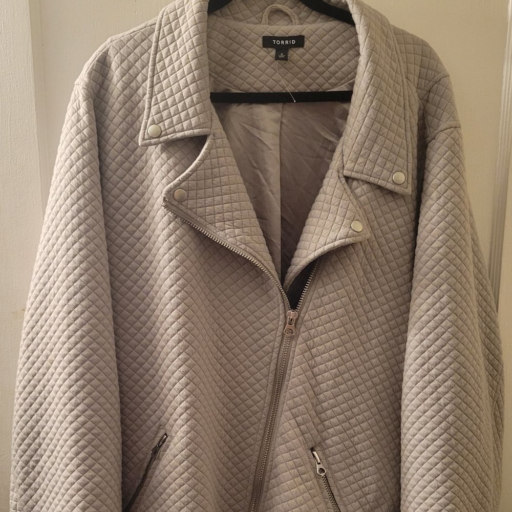 Pebble Grey Quilted Knit Moto Jacket